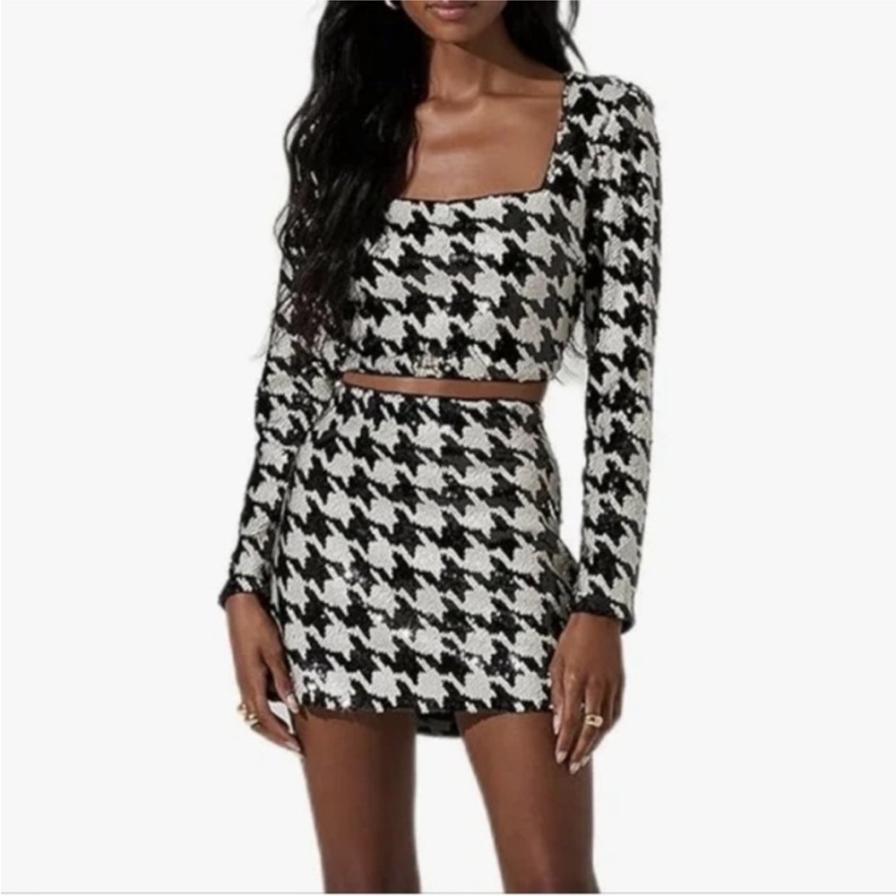 NWT Zara Sequin Houndstooth Skirt